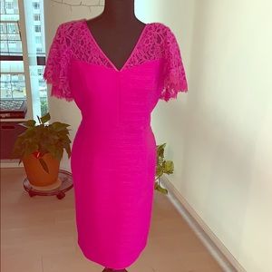 Hot pink lace dress with built in Spanx